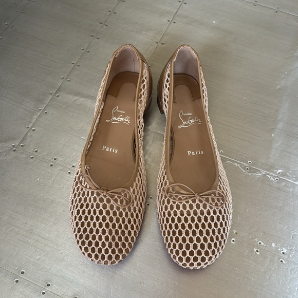 Christian louboutin sweetie Jane mesh flat Lionne camel tan ballet flats sz 41 - Picture 3 of 10